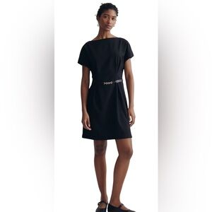 H&M Black Twill Mini Dress with Belt Small NWT